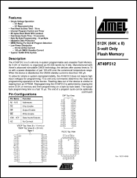 AT49F512-70TI datasheet: 512K (64K x 8) 5-volt only flash memory, 40mA active, 0.3mA standby AT49F512-70TI