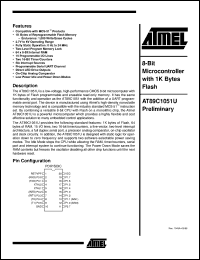 AT89C1051U-12PC datasheet: 8-bit microcontroller with 1K bytes flash, 2.7V to 6.0V power supply AT89C1051U-12PC