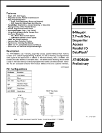 AT45DB080-RI datasheet: 8-Megabit 2.7-volt only sequential access para]lel I/O DataFlash, 10mA active, 0.01mA standby AT45DB080-RI