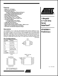 AT45DB011-SI datasheet: 1-Megabit 2.7-volt only serial DataFlash, 10mA active, 0.01 standby AT45DB011-SI