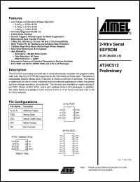 AT24C512 datasheet: 2-wire serial EEPROM 512K(65,536 x 8) AT24C512