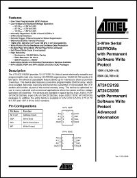 AT24CS128-10PC datasheet: 2-wire serial EEPROM with permanent software write protect 128K(16,384 x 8), 1000kHz,twr(max) 10ms AT24CS128-10PC