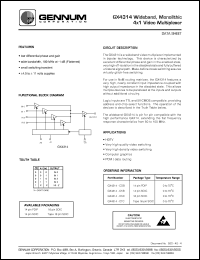 GX4314-CDB datasheet: Wideband,monolithic 4x1 video multiplexer GX4314-CDB