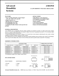 AMS2910CT-2.5 datasheet: 2.5V 1A low dropout voltage regulator AMS2910CT-2.5