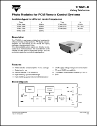 TFMM5400 datasheet: Photo module for PCM remote control systems, 40kHz TFMM5400