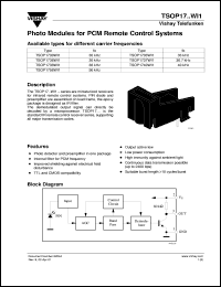 TSOP1733WI1 datasheet: Photo module for PCM remote control systems, 33kHz TSOP1733WI1