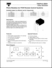 TSOP1833SB3V datasheet: Photo module for PCM remote control systems, 33kHz TSOP1833SB3V
