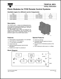 TSOP1833WE1 datasheet: Photo module for PCM remote control systems, 33kHz TSOP1833WE1
