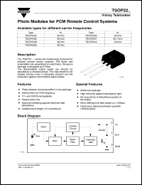 TSOP2233 datasheet: Photo module for PCM remote control systems, 33kHz TSOP2233