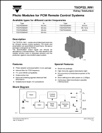 TSOP2256NN1 datasheet: Photo module for PCM remote control systems, 56kHz TSOP2256NN1