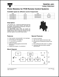 TSOP2236UH1 datasheet: Photo module for PCM remote control systems, 36kHz TSOP2236UH1