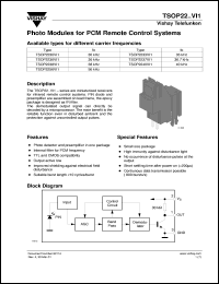 TSOP2238VI1 datasheet: Photo module for PCM remote control systems, 38kHz TSOP2238VI1