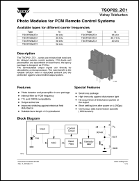 TSOP2238ZC1 datasheet: Photo module for PCM remote control systems, 38kHz TSOP2238ZC1