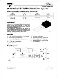 TSOP4137 datasheet: Photo module for PCM remote control systems, 36.7kHz TSOP4137