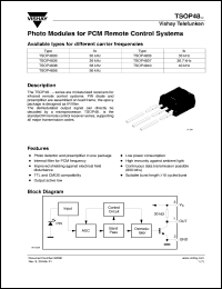TSOP4833 datasheet: Photo module for PCM remote control systems, 33kHz TSOP4833