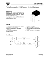 TSOP4830SO1 datasheet: Photo module for PCM remote control systems, 30kHz TSOP4830SO1
