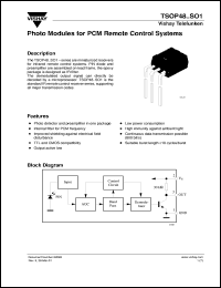 TSOP4833SO1 datasheet: Photo module for PCM remote control systems, 33kHz TSOP4833SO1