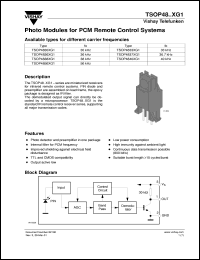 TSOP4837XG1 datasheet: Photo module for PCM remote control systems, 36.7kHz TSOP4837XG1