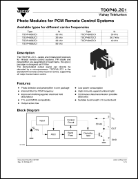 TSOP4837ZC1 datasheet: Photo module for PCM remote control systems, 36.7kHz TSOP4837ZC1
