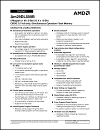 AM29DL800BT70SIB datasheet: 8 megabit CMOS 3.0 volt-only, simultaneous operation flash memory AM29DL800BT70SIB