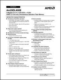 AM29DL400BT-70ECB datasheet: 4 megabit CMOS 3.0 volt-only, simultaneous operation flash memory AM29DL400BT-70ECB