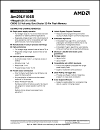 AM29LV104BT-120JIB datasheet: 4 megabit CMOS 3.0 volt-only boot sector 32-pin flash memory AM29LV104BT-120JIB