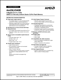 AM29LV040BT-70JIB datasheet: 4 megabit CMOS 3.0 volt-only uniform 32-pin flash memory AM29LV040BT-70JIB