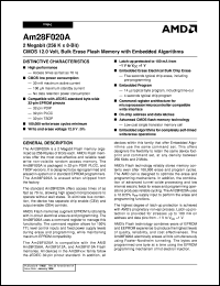 AM28F020A-70FEB datasheet: 2 megabit CMOS 12.0 volt, bulk erase flash memory with embedded algorithms AM28F020A-70FEB