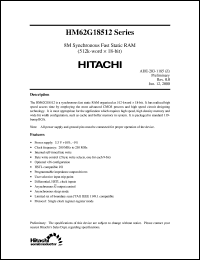 HM62G18512BP-4 datasheet: 8M Synchronous fast static RAM (512k-word x 18-bit) HM62G18512BP-4