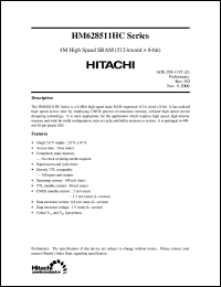 HM628511HCJP-10 datasheet: 4M High speed SRAM (512-kword x 8-bit) HM628511HCJP-10