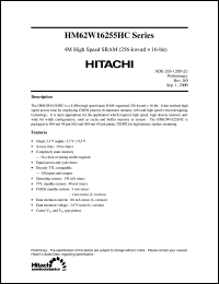 HM62W16255HCLJP-10 datasheet: 4M High speed SRAM (256-kword x 16-bit) HM62W16255HCLJP-10