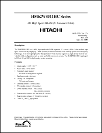 HM62W8511HCJP-10 datasheet: 4M High speed SRAM (512-kword x 8-bit) HM62W8511HCJP-10