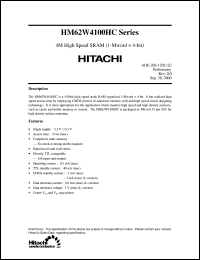 HM62W4100HCJP-10 datasheet: 4M High speed SRAM (1-Mword x 4-bit) HM62W4100HCJP-10