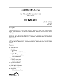 HM658512ALTT-10V datasheet: 4M PSRAM (512-kword x 8-bit), 2k refresh, 100ns access time HM658512ALTT-10V