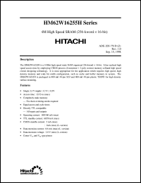 HM62W16255HJP-15 datasheet: 4M high speed SRAM (256-kword x 16-bit), 15ns access time HM62W16255HJP-15