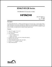 HM62V8512BLTT-8UL datasheet: 4M SRAM (512-kword x 8-bit), 85ns access time HM62V8512BLTT-8UL