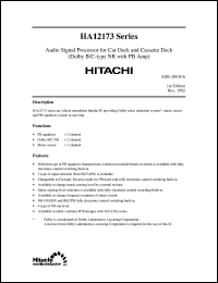 HA12173 datasheet: Audio signal processor for car deck and cassette deck (dolby B/C-type NR with PB Amp), operating voltage range 7.0V to 16V HA12173