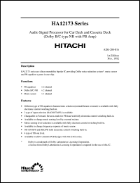HA12174 datasheet: Audio signal processor for car deck and cassette deck (dolby B/C-type NR with PB Amp), operating voltage range 8.0V to 16V HA12174