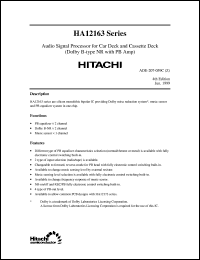 HA12165 datasheet: Audio signal processor for car deck and cassette deck (dolby B-type NR with PB Amp) HA12165