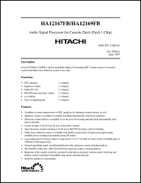 HA12169FB datasheet: Audio signal processor for cassette deck (deck 1 chip), operating voltage 11.0V to 15.0V HA12169FB