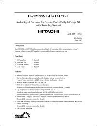 HA12157NT datasheet: Audio signal processor for cassette deck (dolby B/C-type NR with recording system), operating voltage 12V to 16V HA12157NT