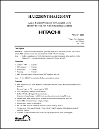 HA12203NT datasheet: Audio signal processor for cassette deck (dolby B-type NR with recording system) HA12203NT