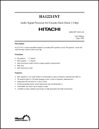 HA12211NT datasheet: Audio signal processor for cassette deck (deck 1 chip) HA12211NT