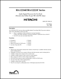 HA12216F datasheet: Audio signal processor for car deck (decode only dolby B type NR with PB Amp), operating voltage 6.5V to 12V HA12216F