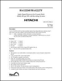 HA12226F datasheet: Audio signal processor for cassette deck (dolby B-type NR with recording system), 11.0V to 15.0V power supply range HA12226F