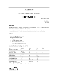 HA13118 datasheet: 18 W BTL audio power amplifier HA13118