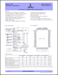 AS7C3364PFS32A-166TQI datasheet: 3V 64K x 8/512K x 32 pipeline burst synchronous SRAM, 166MHz AS7C3364PFS32A-166TQI