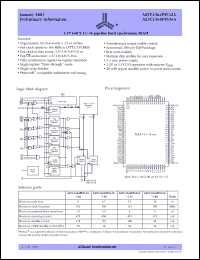 AS7C3364PFS32A-150TQI datasheet: 3V 64K x 8/512K x 32 pipeline burst synchronous SRAM, 150MHz AS7C3364PFS32A-150TQI