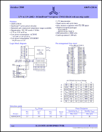 AS6VA25616-TC datasheet: 2.7V to 3.3V 256K x 16 Intelliwatt low-power CMOS SRAM with one chip enable AS6VA25616-TC