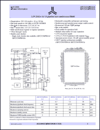 AS7C3256PFD18A-4TQC datasheet: 3.3V 256K x 18 pipeline burst synchronous SRAM, 133 MHz AS7C3256PFD18A-4TQC